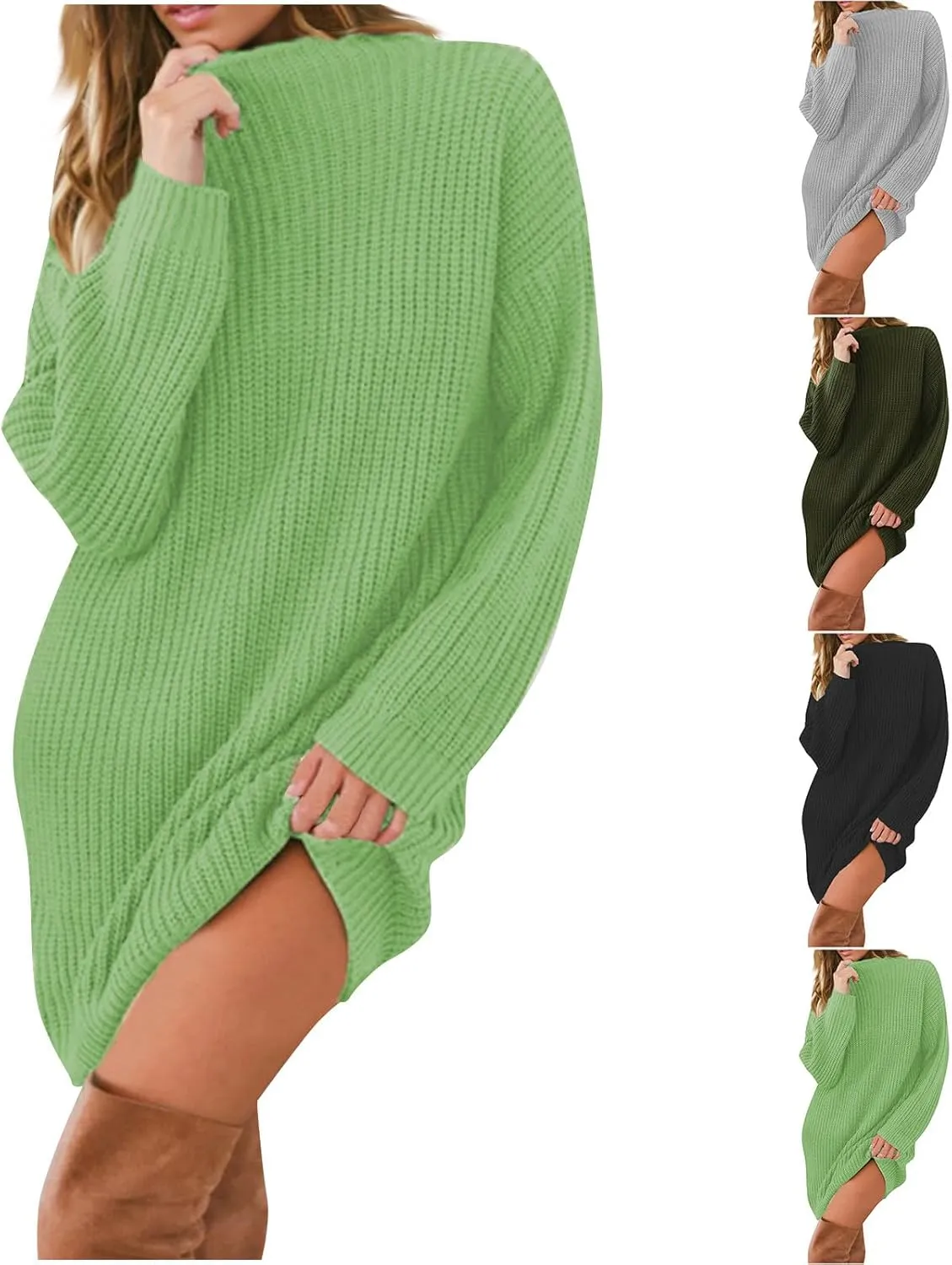 HGps8w Womens Oversized Turtleneck Sweater Dress - Loose Pullover Long Sleeve Knitted 2025 Fall Winter Cozy Dresses