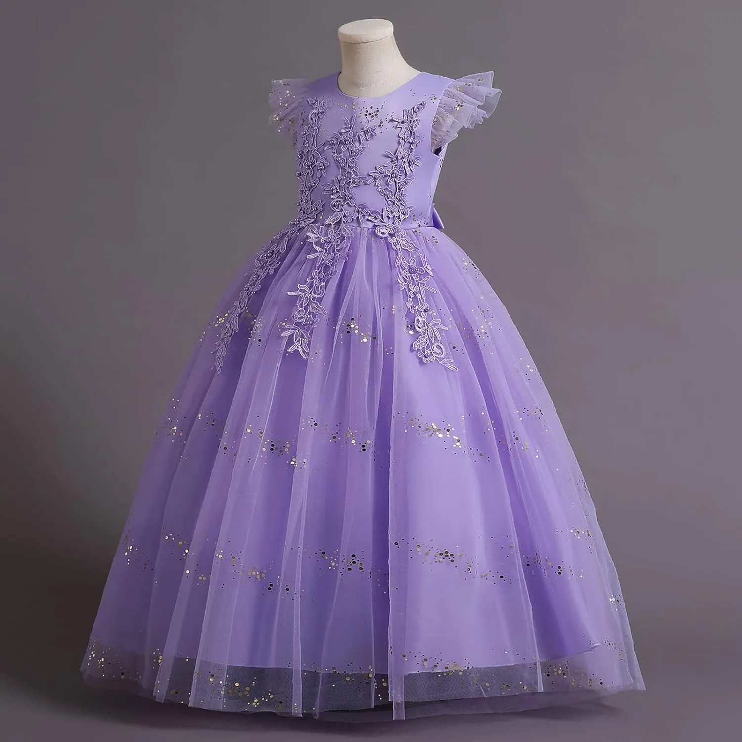 IBTOM CASTLE Girls Long Communion Princess Dresses Flower Pageant Party Wedding Floor Length Dance Evening Gowns