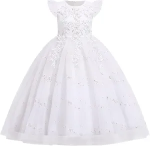 IBTOM CASTLE Girls Long Communion Princess Dresses Flower Pageant Party Wedding Floor Length Dance Evening Gowns