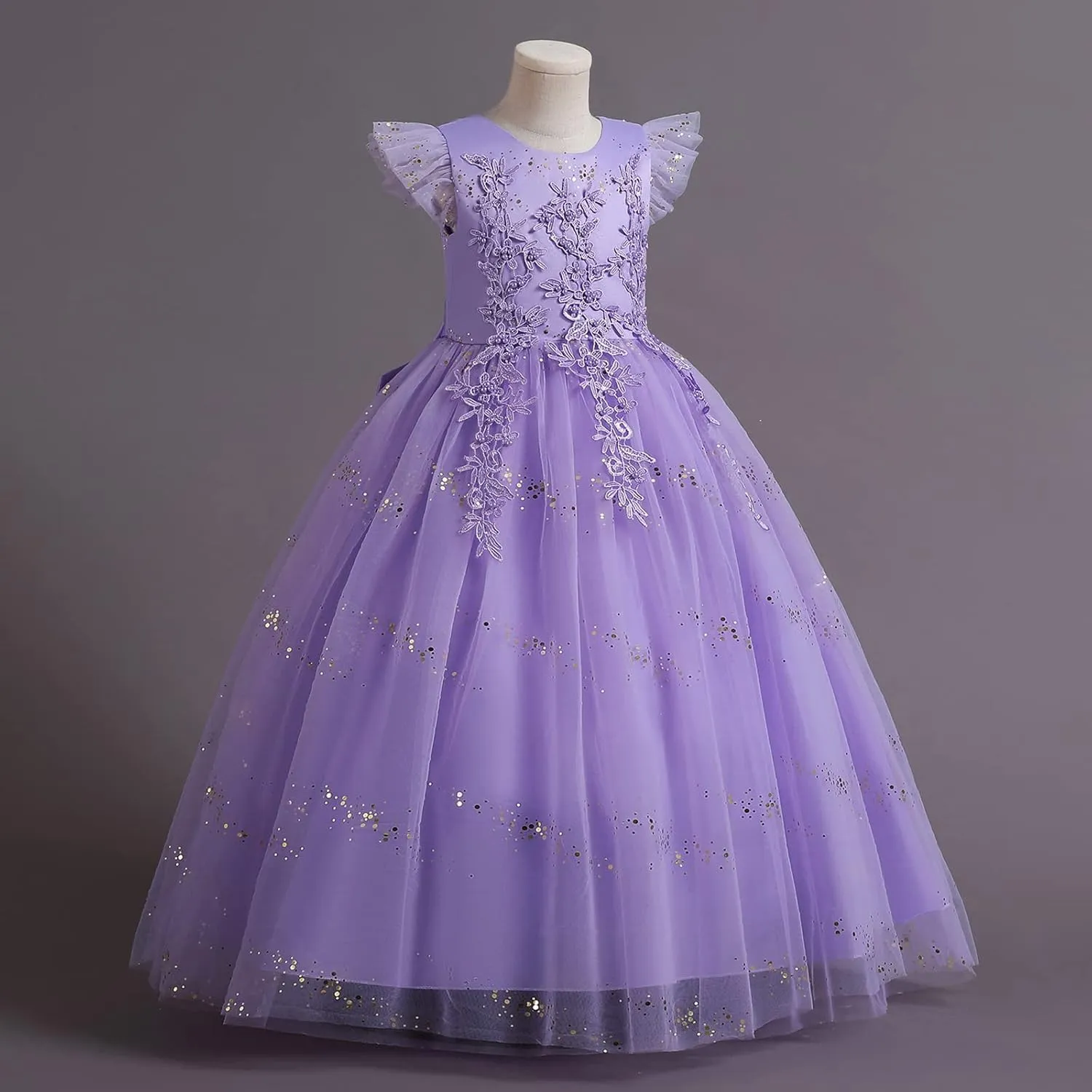 IBTOM CASTLE Girls Long Communion Princess Dresses Flower Pageant Party Wedding Floor Length Dance Evening Gowns