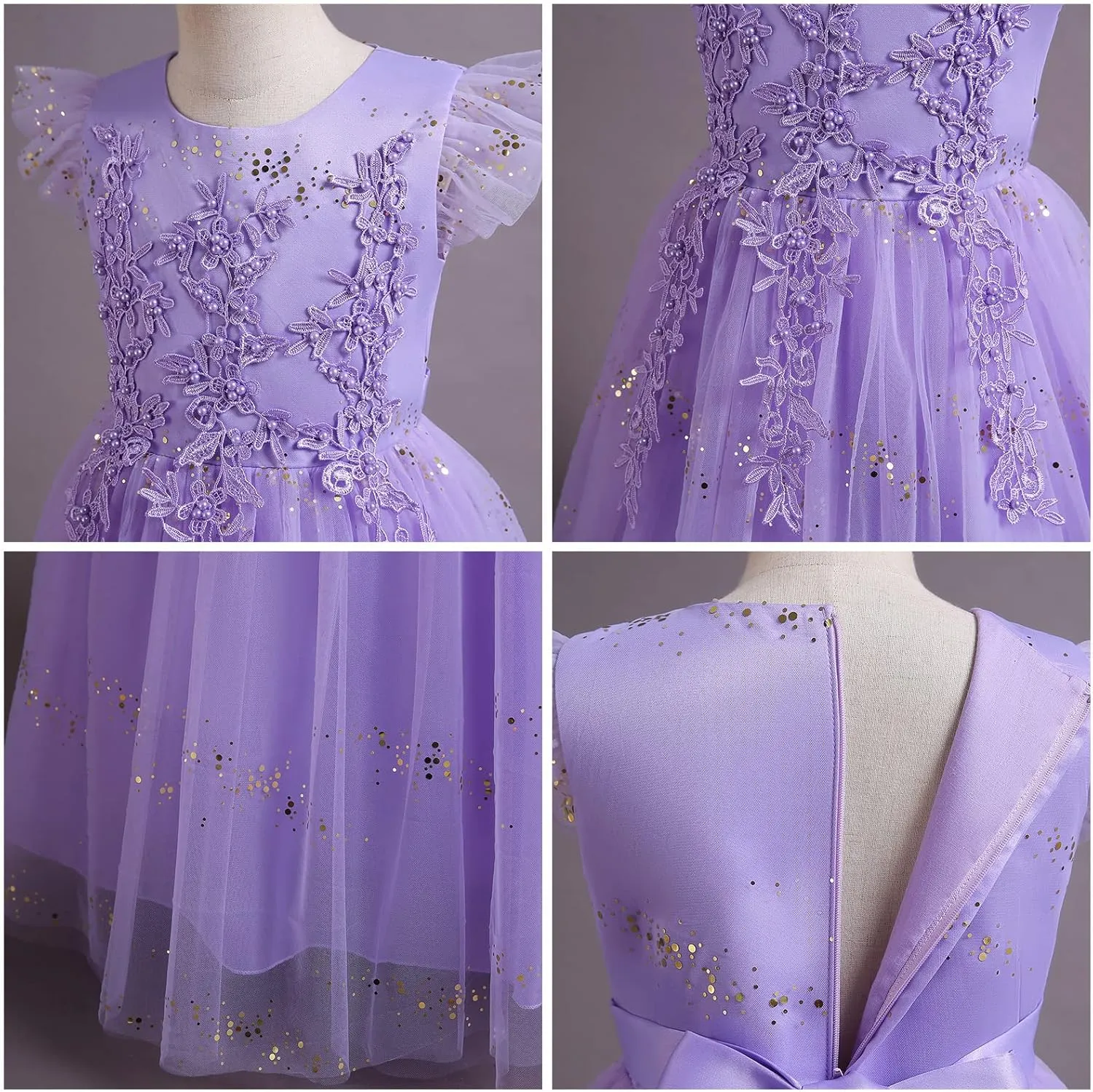 IBTOM CASTLE Girls Long Communion Princess Dresses Flower Pageant Party Wedding Floor Length Dance Evening Gowns