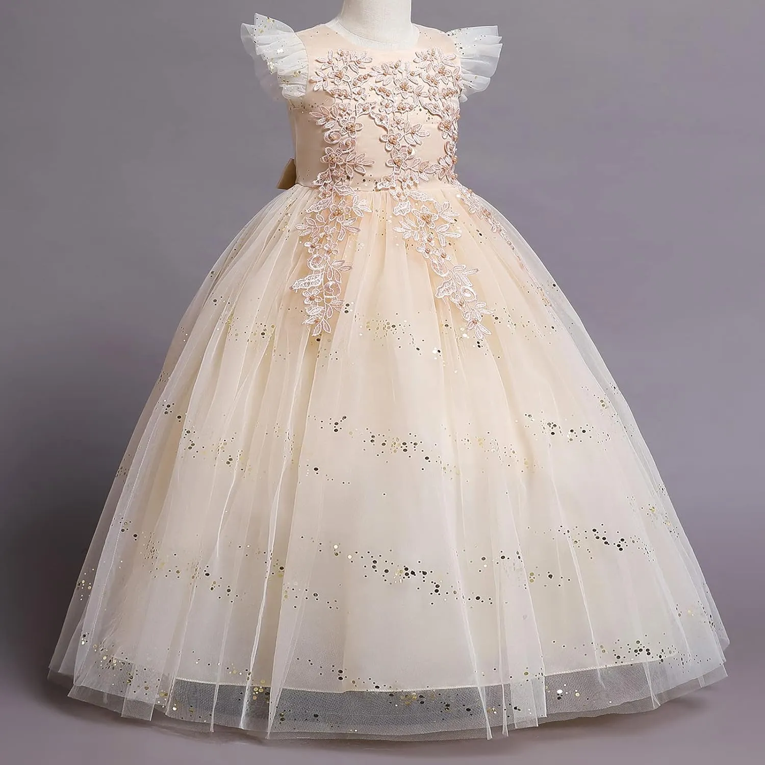 IBTOM CASTLE Girls Long Communion Princess Dresses Flower Pageant Party Wedding Floor Length Dance Evening Gowns