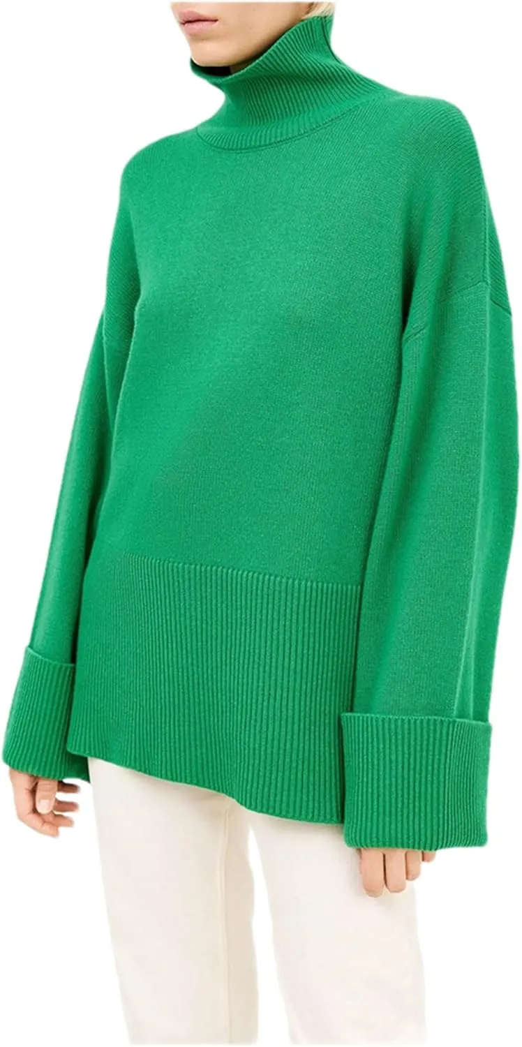 Jegsnoe Women Oversize Sweaters Turtleneck Knitted Jumpers Loose Pullovers Sweaters