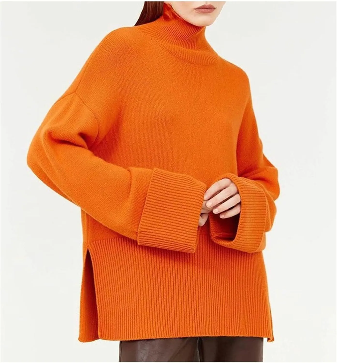 Jegsnoe Women Oversize Sweaters Turtleneck Knitted Jumpers Loose Pullovers Sweaters
