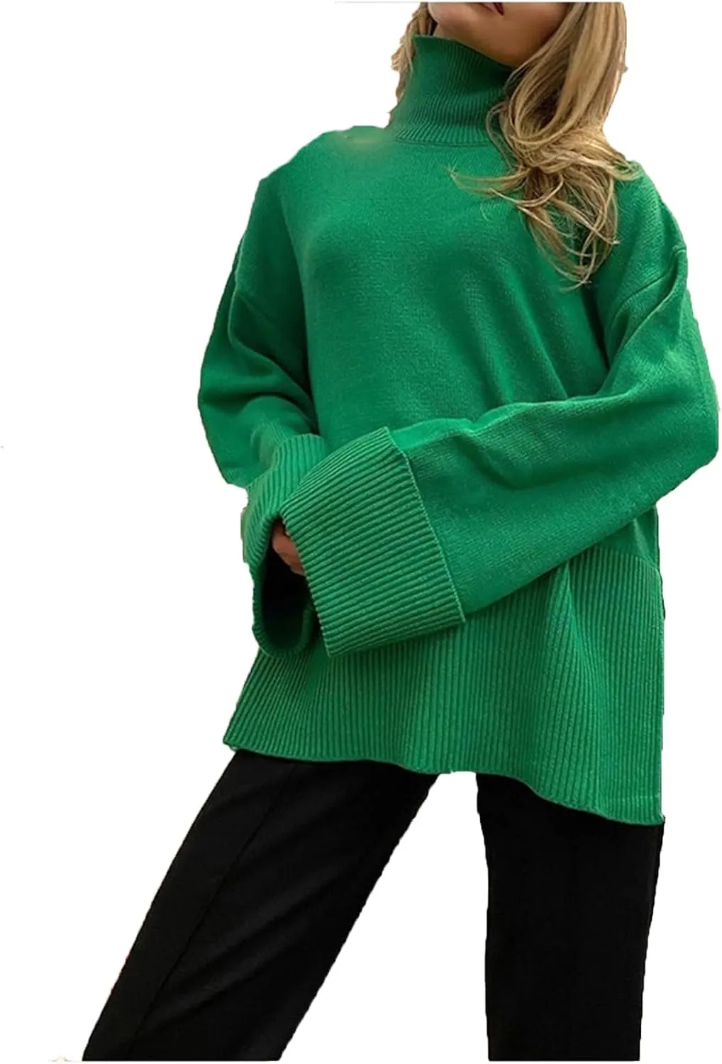 Jegsnoe Women Oversize Sweaters Turtleneck Knitted Jumpers Loose Pullovers Sweaters