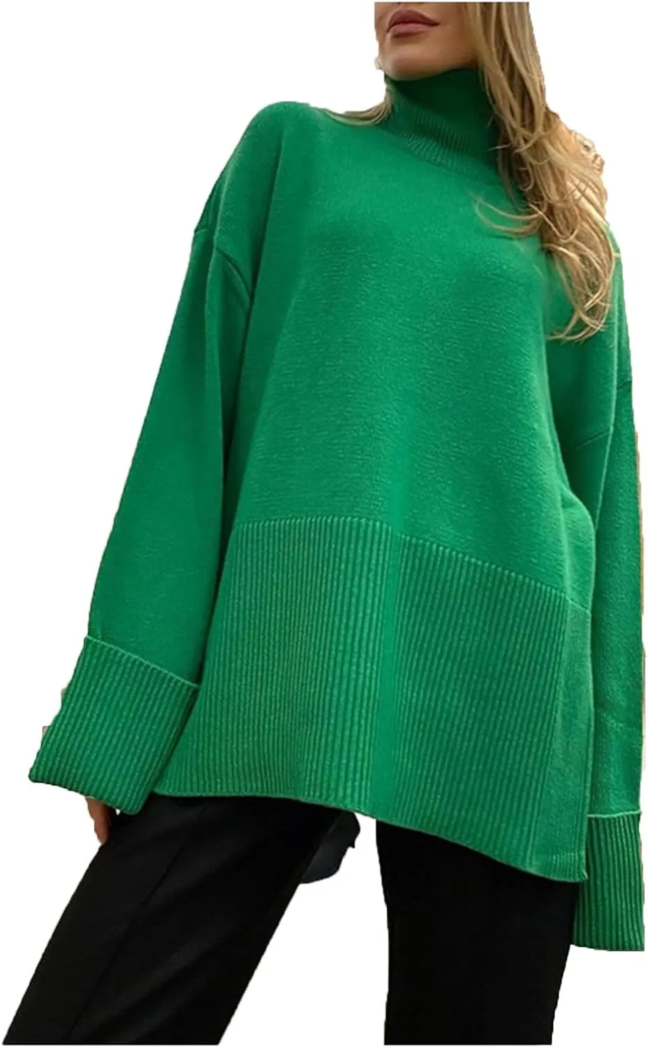 Jegsnoe Women Oversize Sweaters Turtleneck Knitted Jumpers Loose Pullovers Sweaters