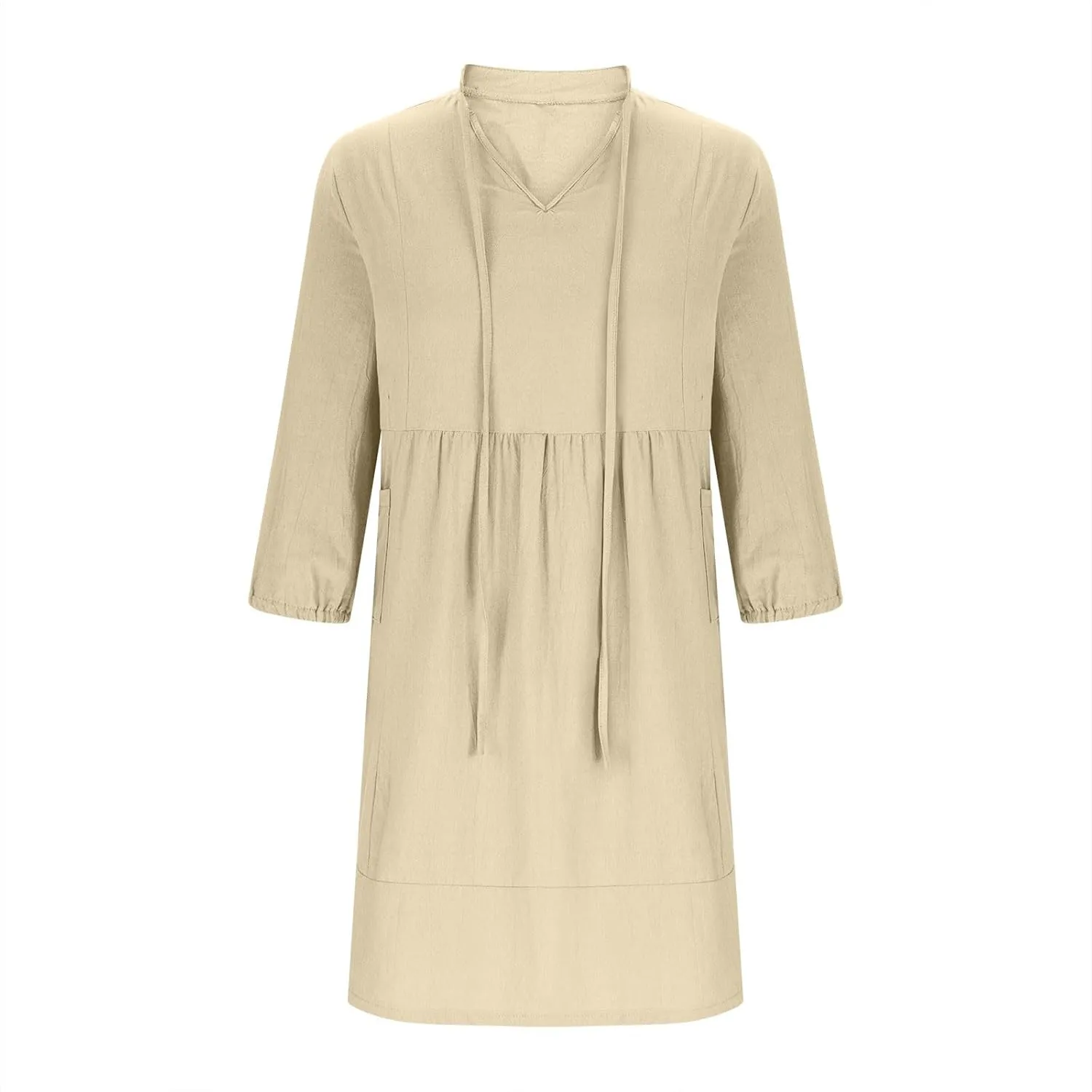 JOAU Womens 3/4 Sleeve Shirt Dress Summer Casual V Neck Drawstring Ruffle Hem A-Line Pleated Beach Midi Dresses with Pockets