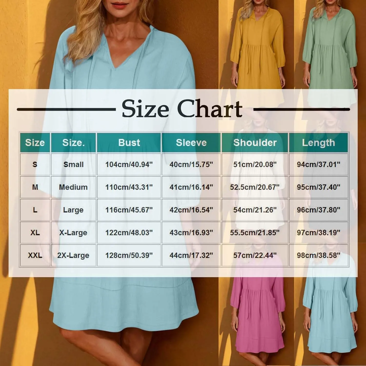 JOAU Womens 3/4 Sleeve Shirt Dress Summer Casual V Neck Drawstring Ruffle Hem A-Line Pleated Beach Midi Dresses with Pockets