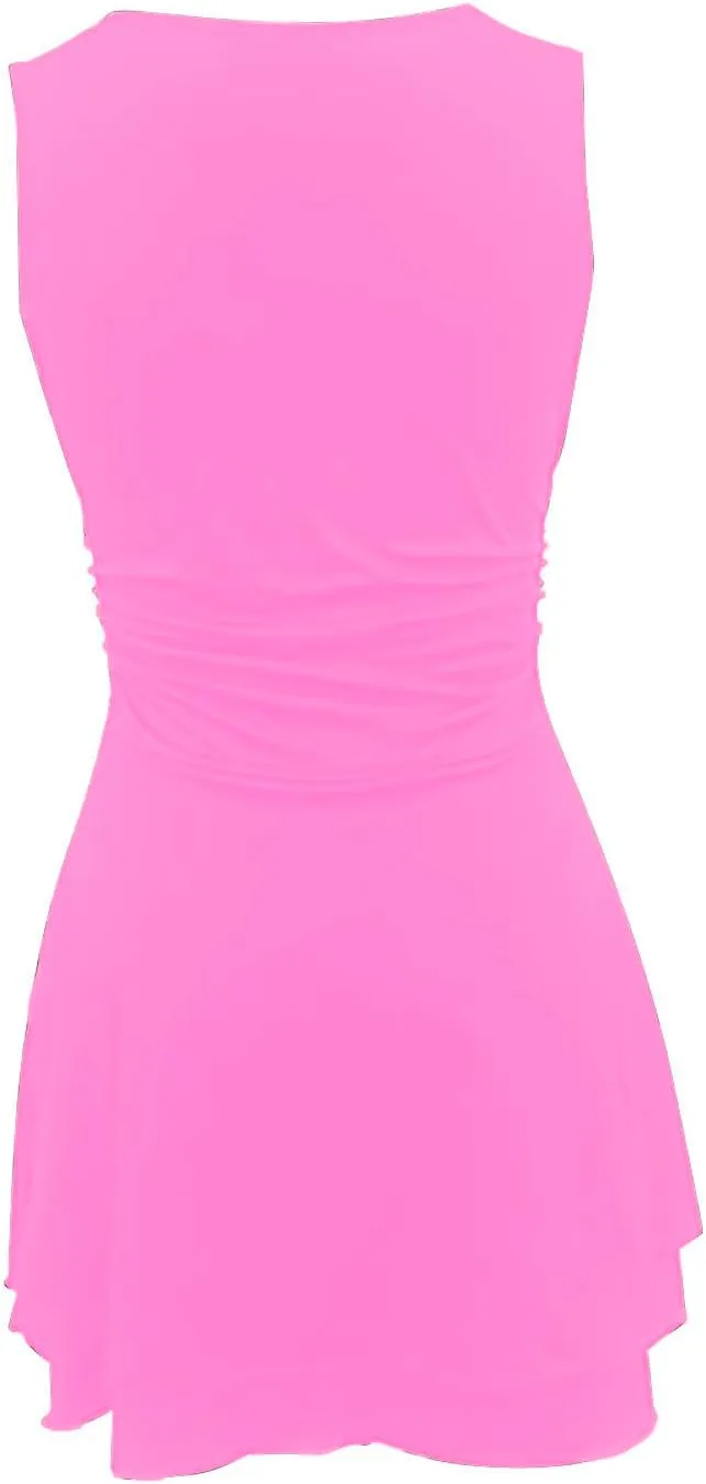 JOAU Women's Square Neck Layered Ruffle Hem Mini Dress Sleeveless Low Cut A-Line Swing Ruched Waist Short Party Dresses