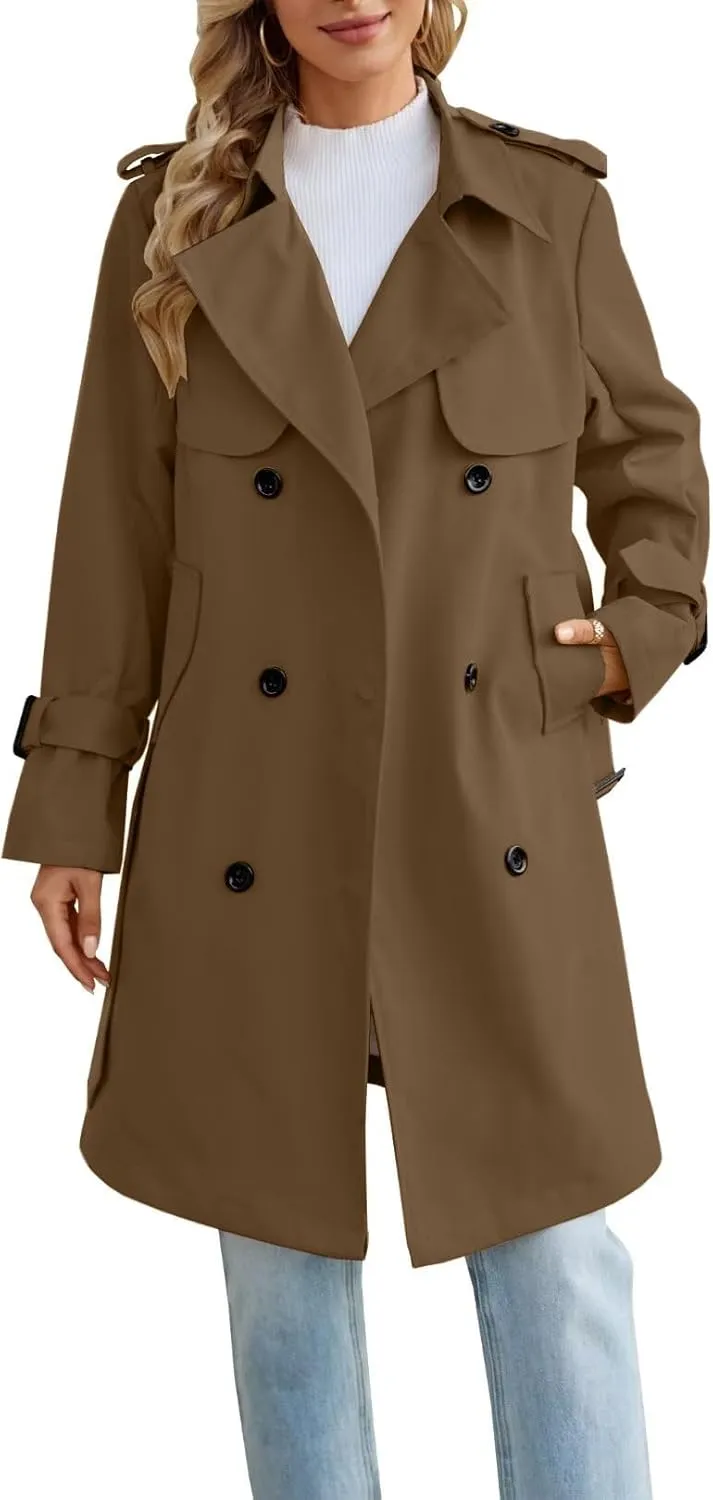 Joe Wenko Women's Waterproof Trench Coat Double Breasted Lapel Rain Coats for Women With Belt