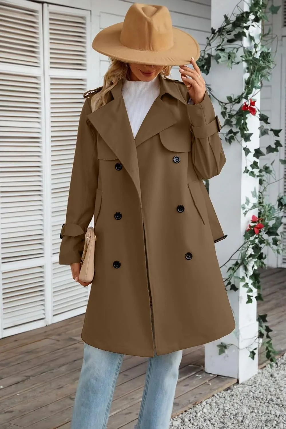 Joe Wenko Women's Waterproof Trench Coat Double Breasted Lapel Rain Coats for Women With Belt