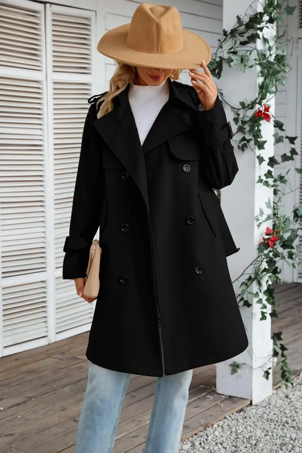 Joe Wenko Women's Waterproof Trench Coat Double Breasted Lapel Rain Coats for Women With Belt