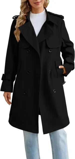 Joe Wenko Women's Waterproof Trench Coat Double Breasted Lapel Rain Coats for Women With Belt