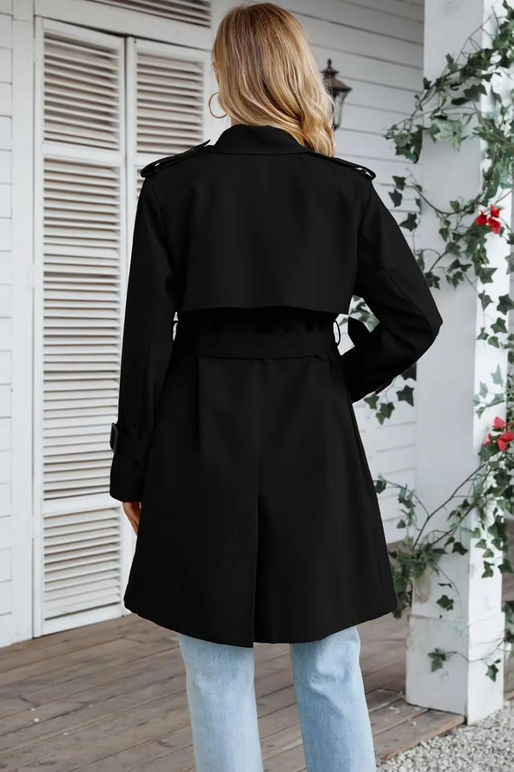 Joe Wenko Women's Waterproof Trench Coat Double Breasted Lapel Rain Coats for Women With Belt