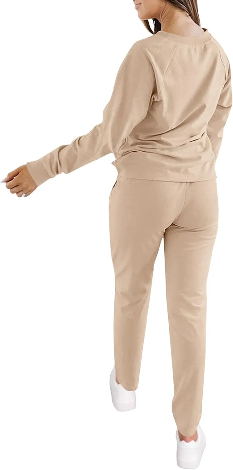 KIRUNDO Womens Sweatsuits 2 Piece Set 2025 Fall Winter Button Henley Sweatshirt Drawstring Pants Lounge Sets with Pockets