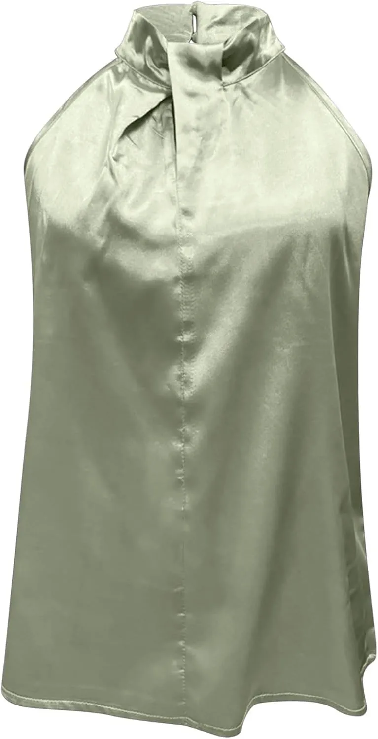 Ladies Summer Casual Sleeveless Solid Color Hanging Neck Jacket Arc Hem Casual Jacket Shirts Woman