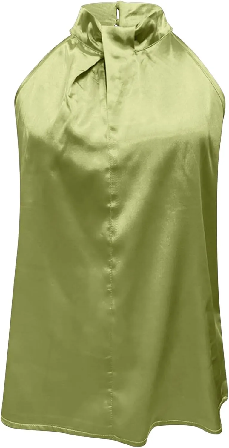 Ladies Summer Casual Sleeveless Solid Color Hanging Neck Jacket Arc Hem Casual Jacket Shirts Woman
