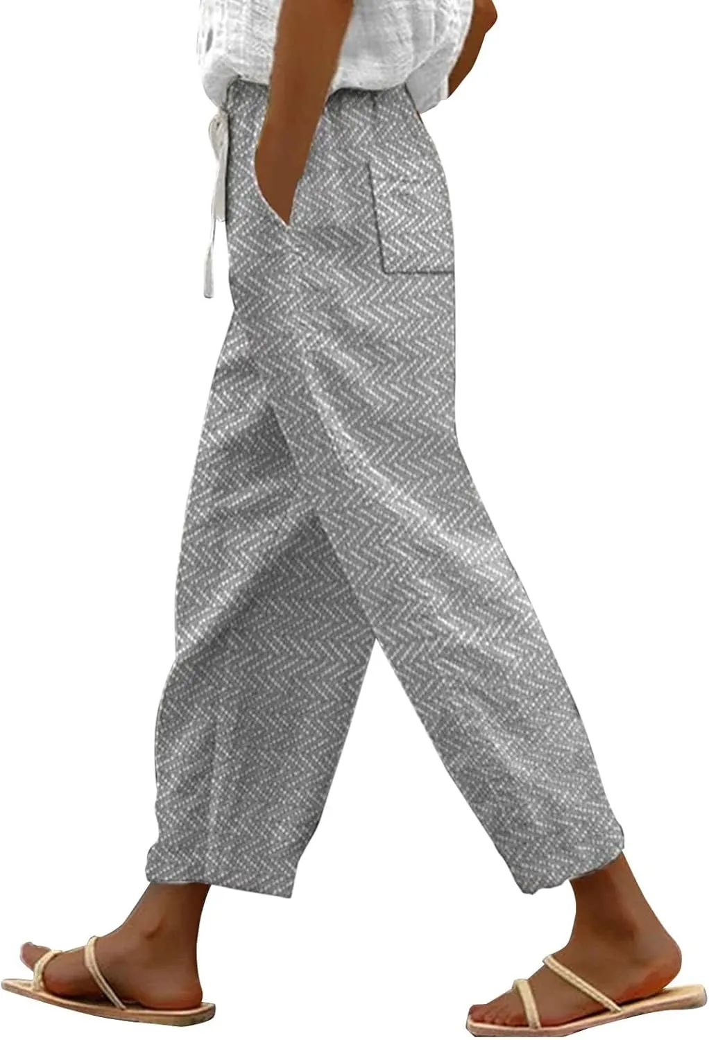 LCMTWX Flowy Linen Pants for Women 2025 Drawstring Pants Capri Pants 2025 Pants with Pockets Wide Leg Cropped Pants Cotton