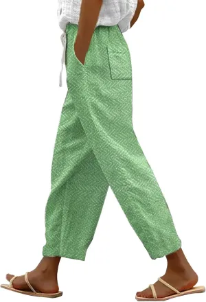 LCMTWX Flowy Linen Pants for Women 2025 Drawstring Pants Capri Pants 2025 Pants with Pockets Wide Leg Cropped Pants Cotton
