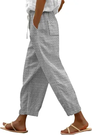 LCMTWX Flowy Linen Pants for Women 2025 Drawstring Pants Capri Pants 2025 Pants with Pockets Wide Leg Cropped Pants Cotton