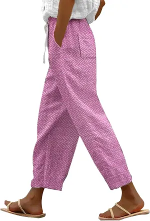 LCMTWX Summer Linen Pants 2025 Casual Drawstring Pants Capri Pants 2025 Pants with Pockets Wide Leg Cropped Pants Womens