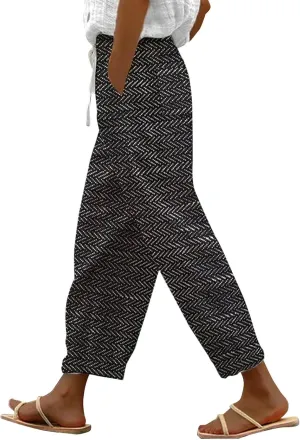 LCMTWX Summer Linen Pants 2025 Casual Drawstring Pants Capri Pants 2025 Pants with Pockets Wide Leg Cropped Pants Womens