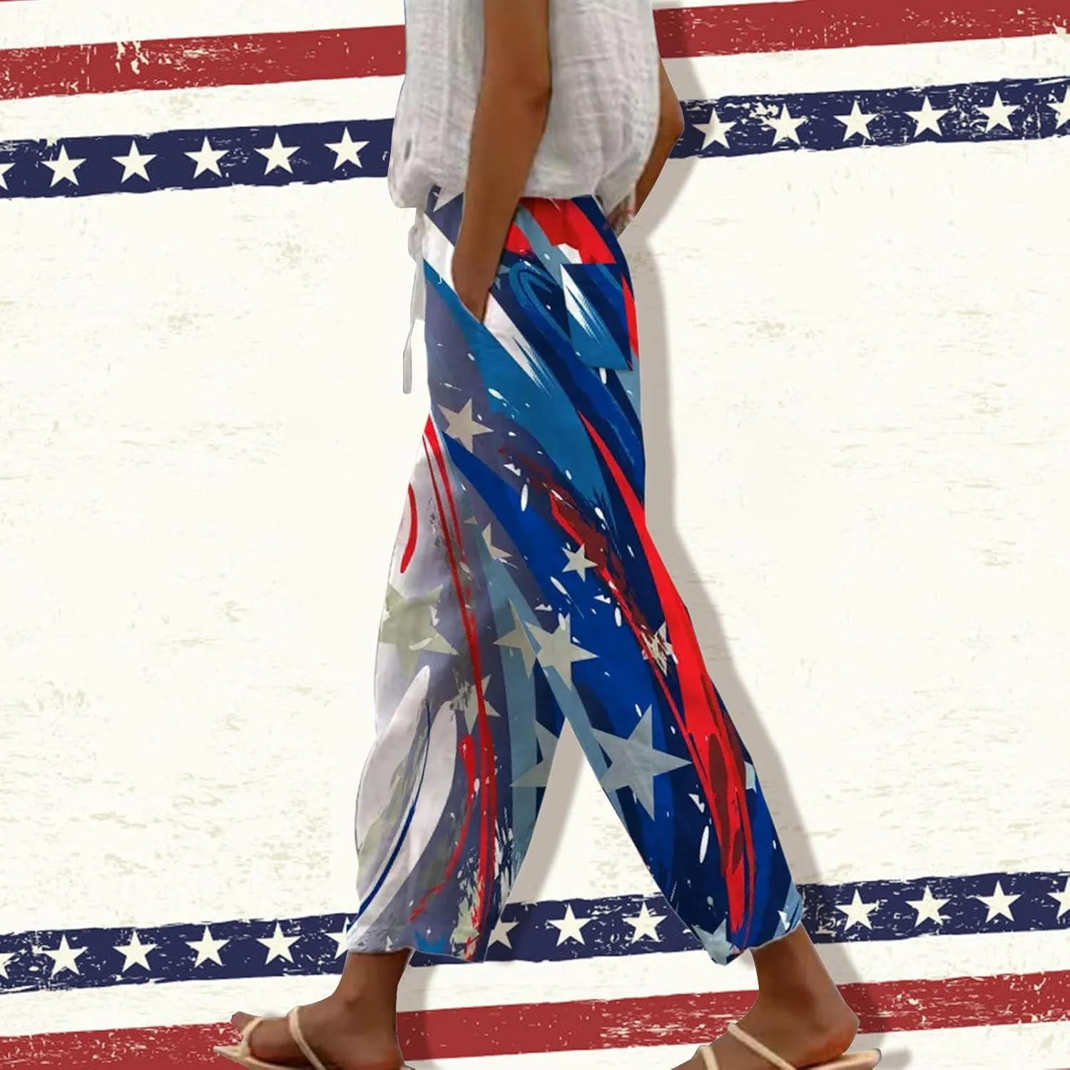 LCMTWX Womens Linen Pants Waist Pants Drawstring Capri Pants with Pockets Wide Leg Cropped Pants High Waisted Linen Pants