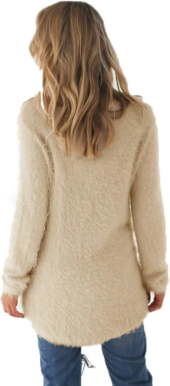 LemonGirl Women's Fashionable Long Sleeve Pullovers Loose Fluffy Fuzzy Jumper Sweater
