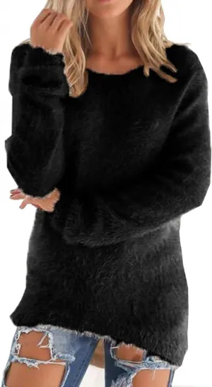 LemonGirl Women's Fashionable Long Sleeve Pullovers Loose Fluffy Fuzzy Jumper Sweater