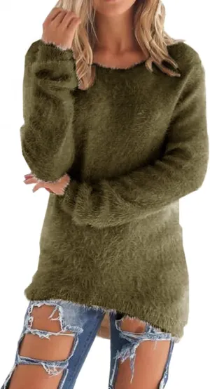 LemonGirl Women's Fashionable Long Sleeve Pullovers Loose Fluffy Fuzzy Jumper Sweater