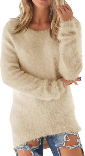 LemonGirl Women's Fashionable Long Sleeve Pullovers Loose Fluffy Fuzzy Jumper Sweater