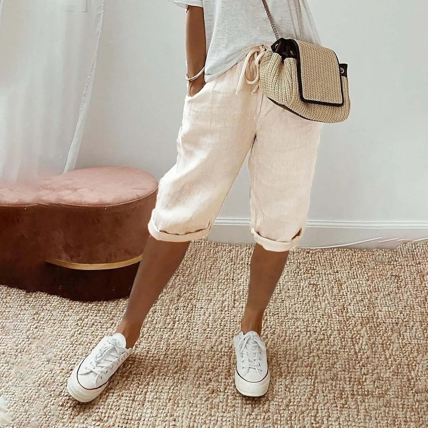 Linen Blend Pants for Women Drawstring Pants Linen Blend Pants for Women Linen Pants Women Beach Linen Pants Women