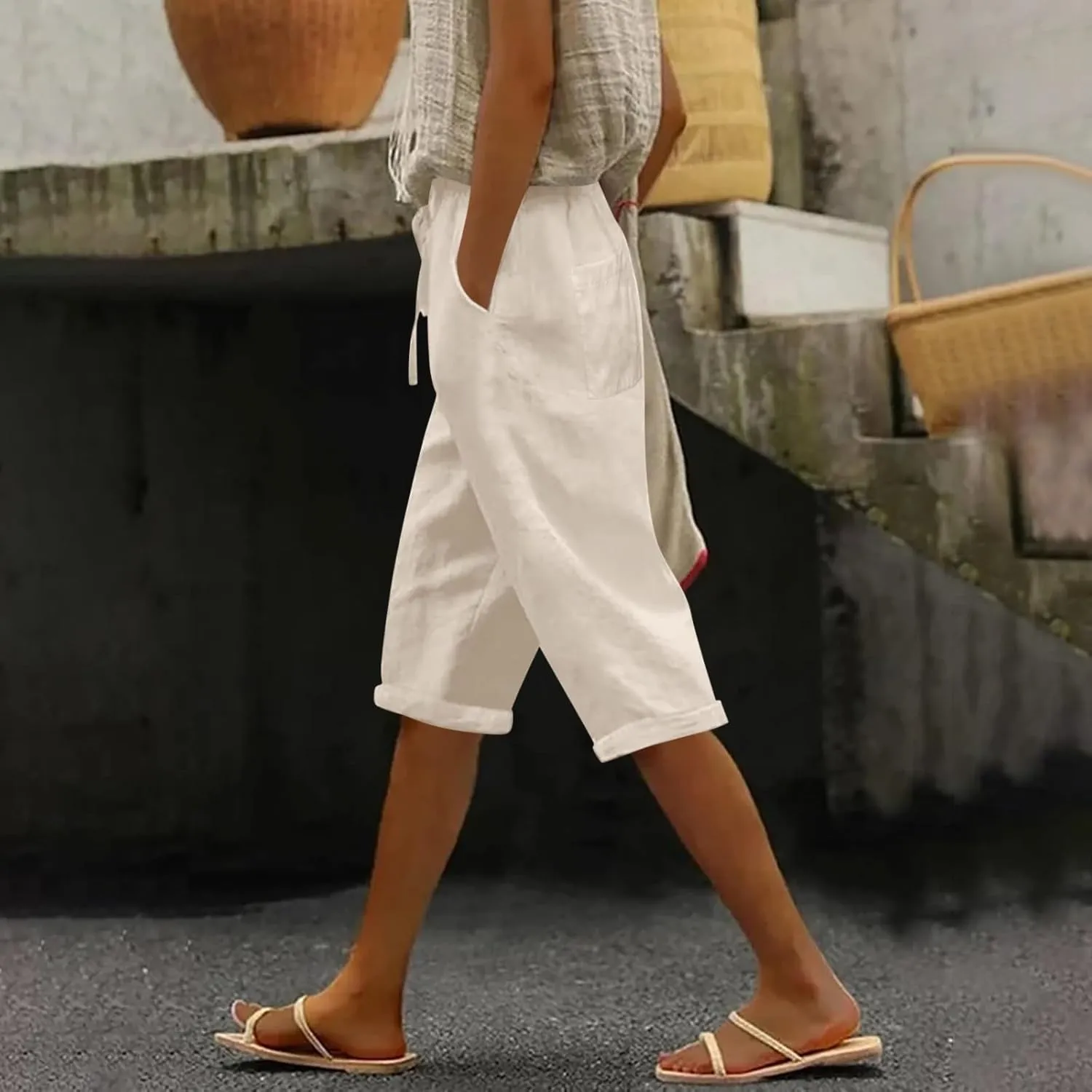 Linen Blend Pants for Women Drawstring Pants Linen Blend Pants for Women Linen Pants Women Beach Linen Pants Women