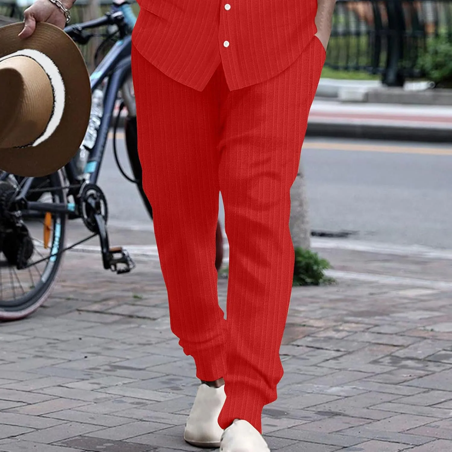 Linen Pants for Mens Casual Pants Relaxed-Fit Beach Trousers Summer Yoga Pants Soft Elastic Waist Pants