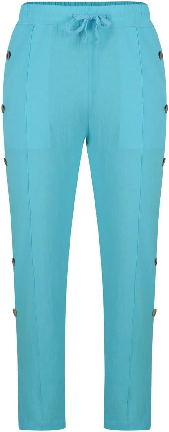 Linen Pants Mens Casual Pants Relaxed-Fit Beach Pants Summer Trousers Soft Elastic Waist Pants