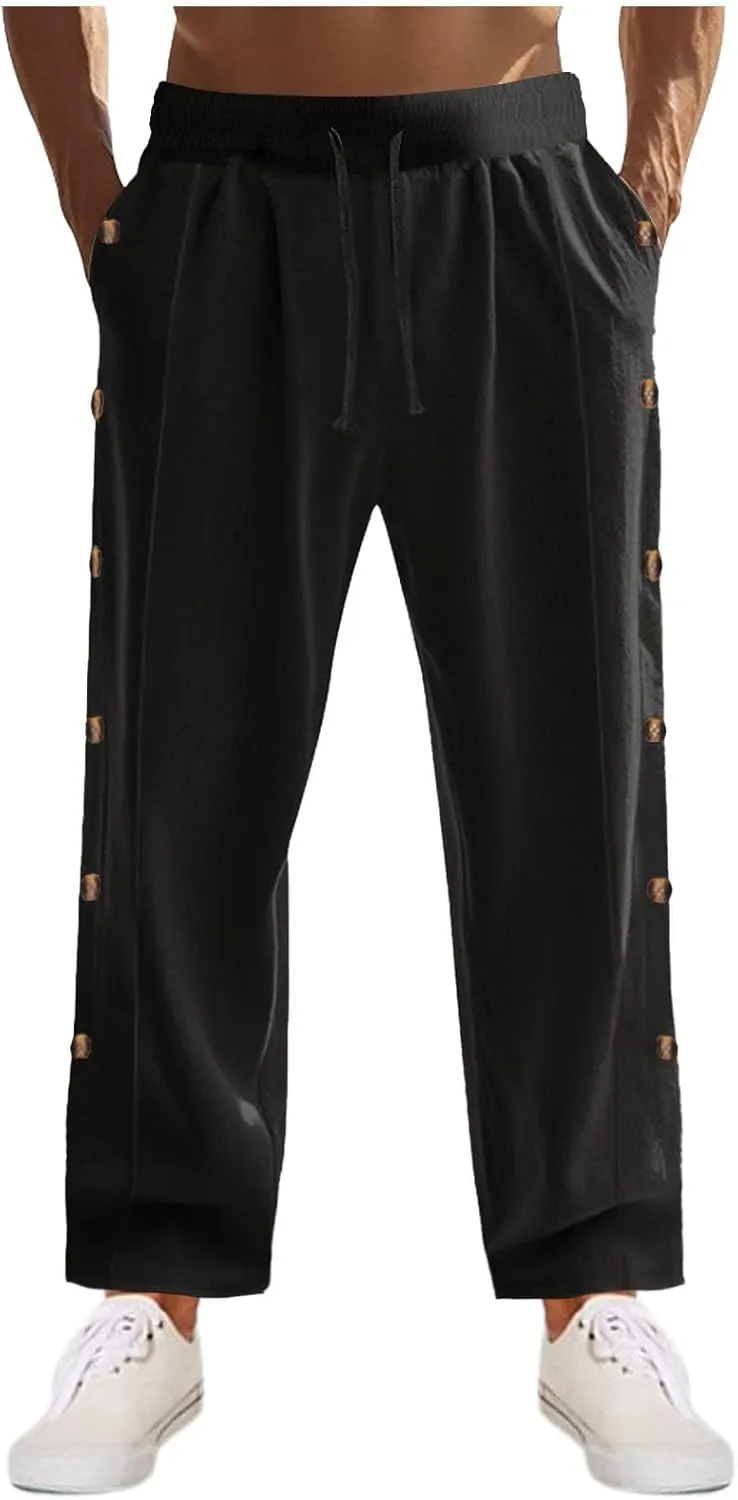 Linen Pants Mens Casual Pants Relaxed-Fit Beach Pants Summer Trousers Soft Elastic Waist Pants