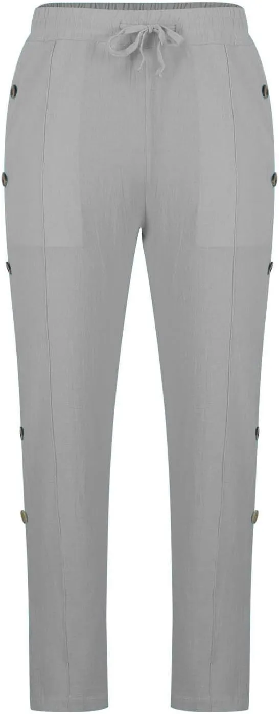 Linen Pants Mens Casual Pants Relaxed-Fit Beach Pants Summer Trousers Soft Elastic Waist Pants