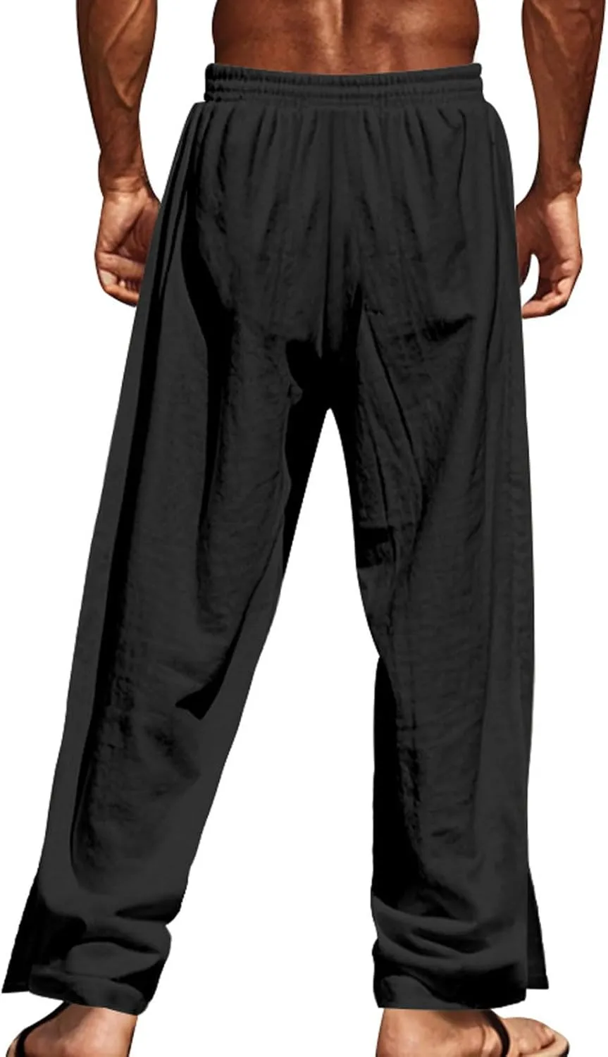 Linen Pants Mens Casual Pants Relaxed-Fit Beach Pants Summer Trousers Soft Elastic Waist Pants