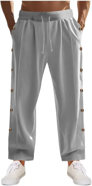 Linen Pants Mens Casual Pants Relaxed-Fit Beach Pants Summer Trousers Soft Elastic Waist Pants