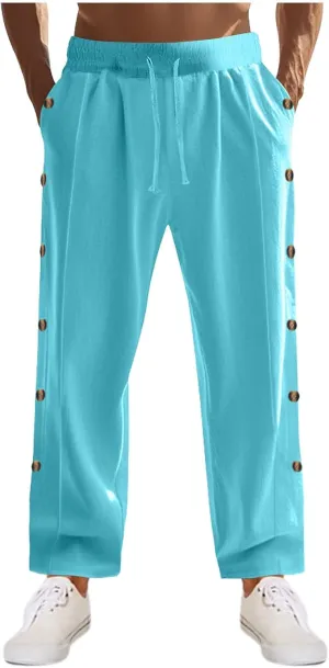 Linen Pants Mens Casual Pants Relaxed-Fit Beach Pants Summer Trousers Soft Elastic Waist Pants