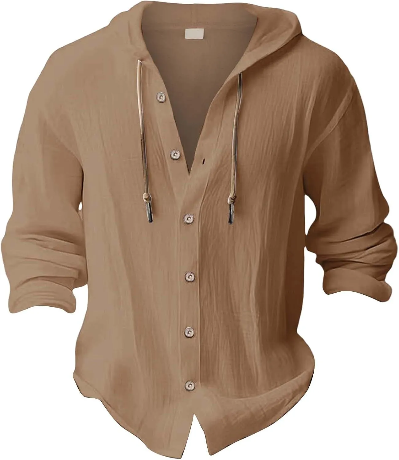 Linen Shirts for Men Casual Button Shirts Summer Cotton Linen Hoodie Beach Long Sleeve Shirts Top with Hood