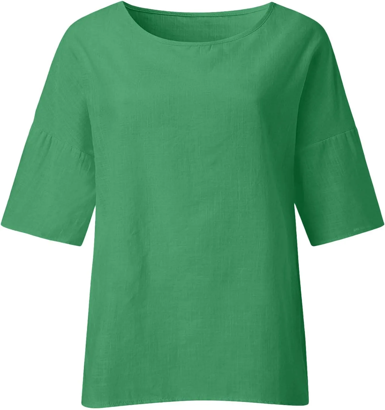 Linen Shirts for Women 3/4 Sleeve Loose Fit Summer Tops Plus Size Crew Neck Blouse Casual Cotton Linen T Shirts