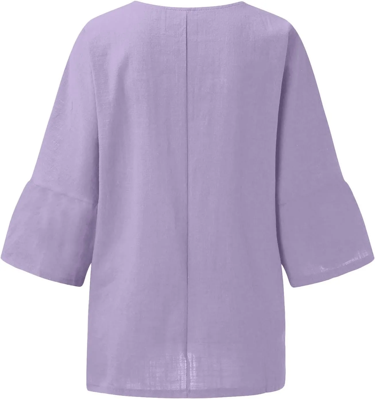 Linen Shirts for Women 3/4 Sleeve Solid Color Tops Summer Casual Round Neck Pullover Blouse Ladies Tunic Basic Tees