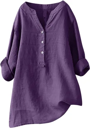 Linen Shirts for Women Trendy 2025 Breathable Tops Loose Plus Size Crewneck Tops Womens Daily T Shirts Summer Shirts