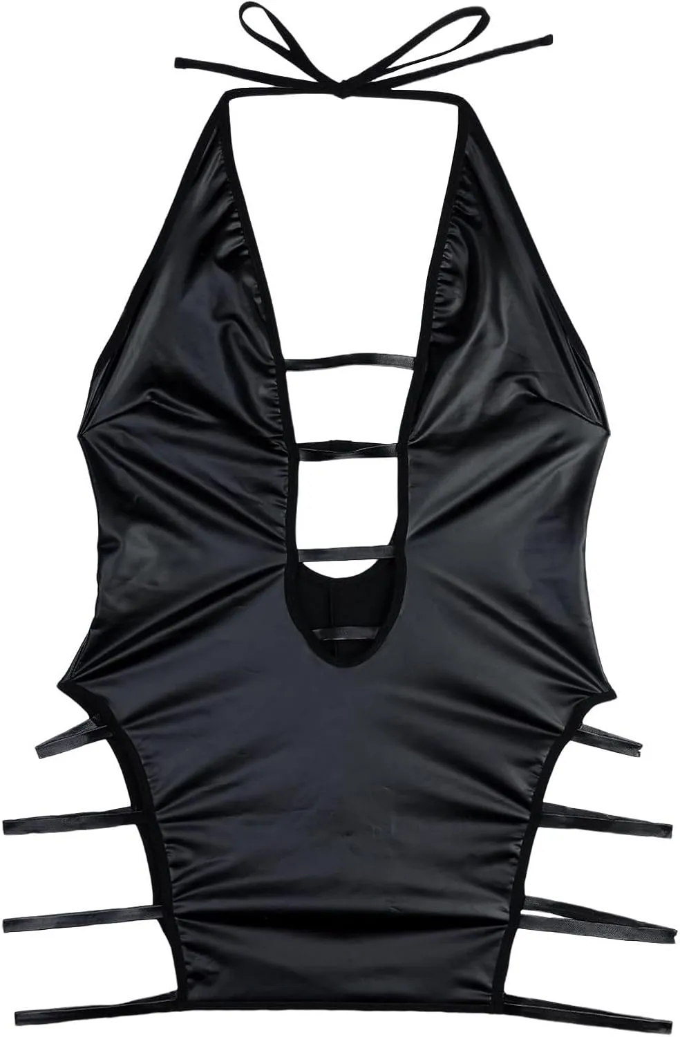 Lingerie Set for Women Sexy Naughty Teddies Patent Leather Bodysuit Halter Neck Open Front Backless Lace Up Nightwear
