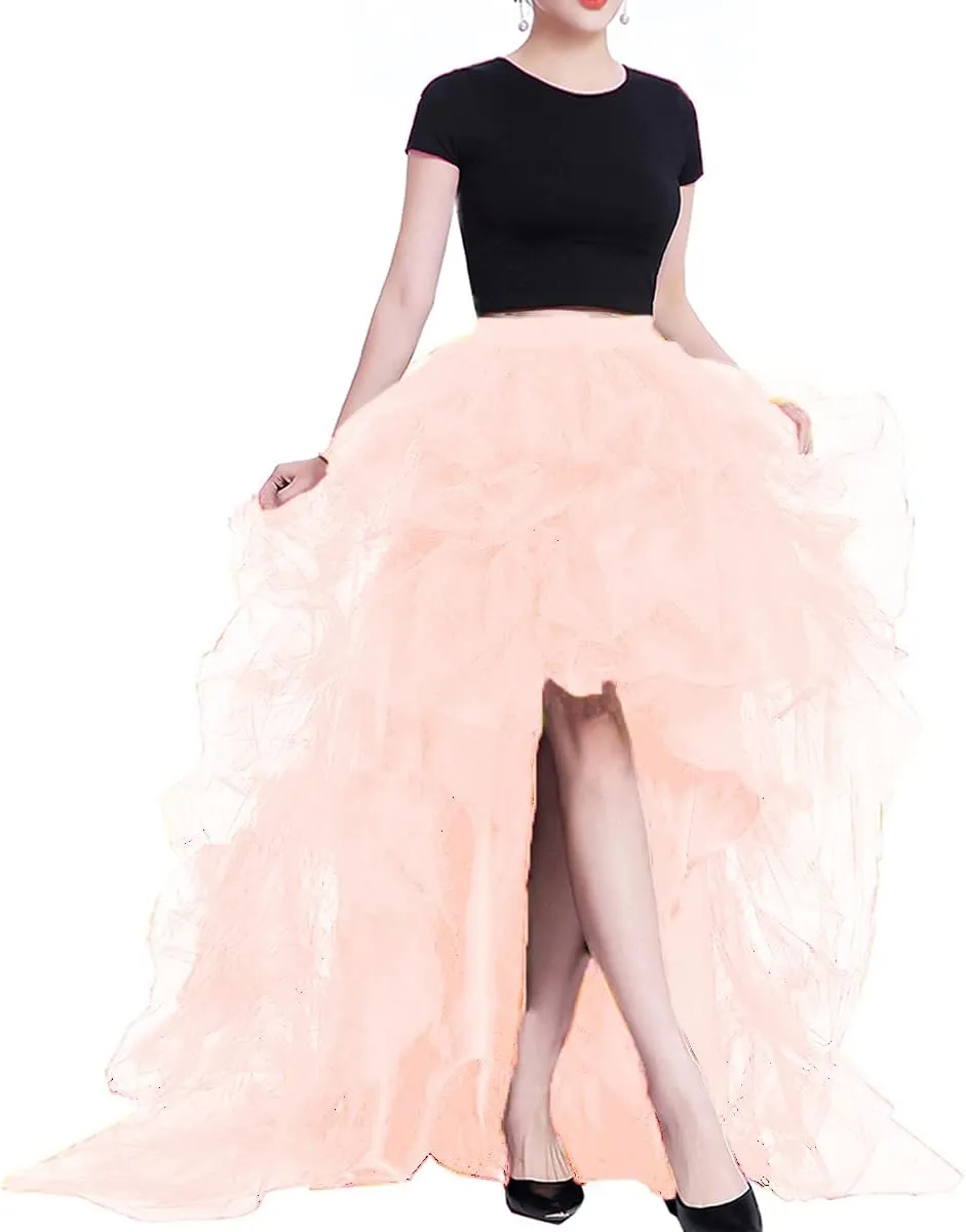 Lisong Women High Waist High Low Layered Tulle Floor Length Spectial Occasion Skirt