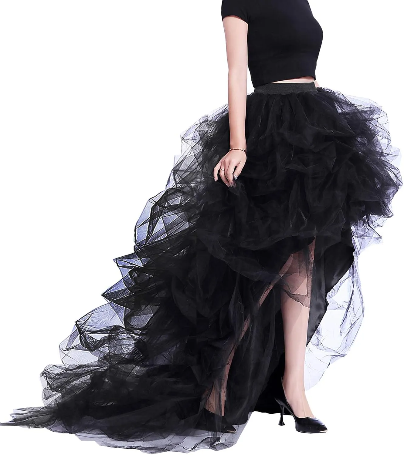 Lisong Women High Waist High Low Layered Tulle Floor Length Spectial Occasion Skirt