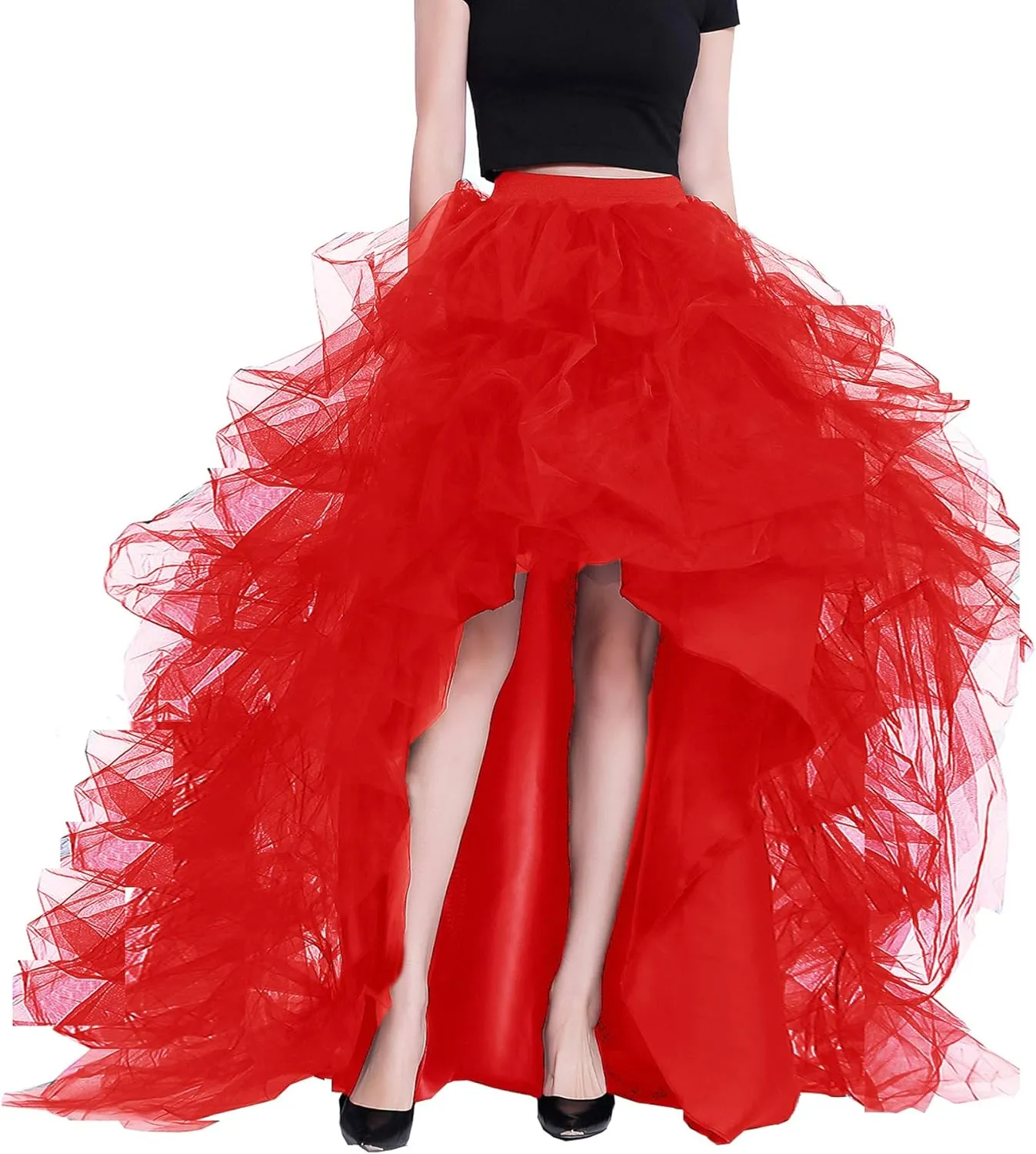 Lisong Women High Waist High Low Layered Tulle Floor Length Spectial Occasion Skirt