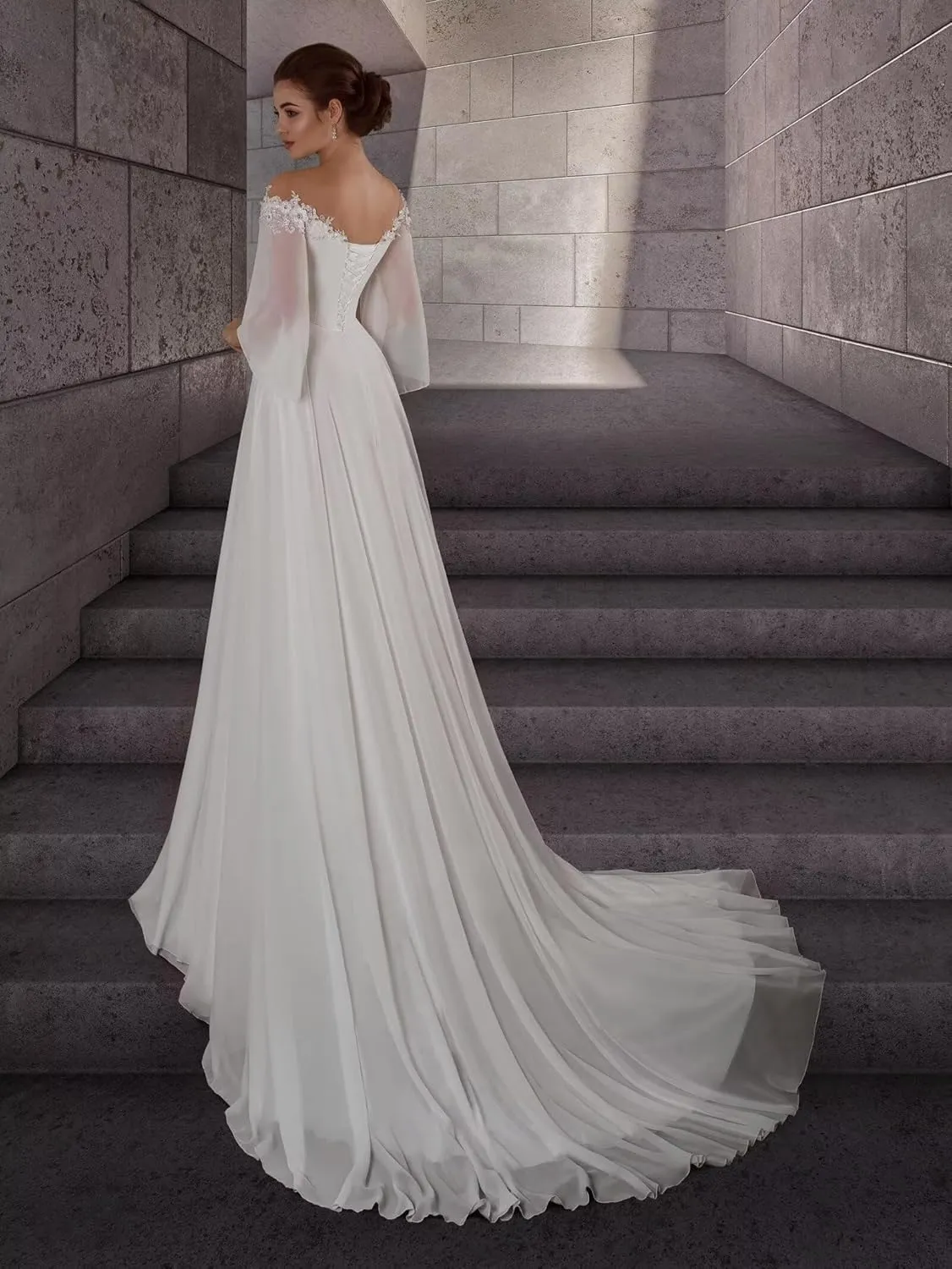 Long Sleeves Maternity Dresses for Wedding Off Shoulder A Line Chiffon Pregnancy Gowns for Baby Shower Photoshoot