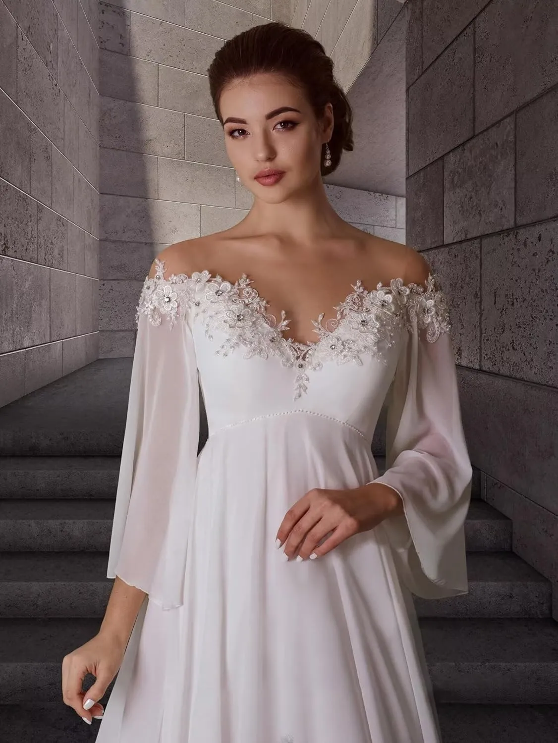 Long Sleeves Maternity Dresses for Wedding Off Shoulder A Line Chiffon Pregnancy Gowns for Baby Shower Photoshoot